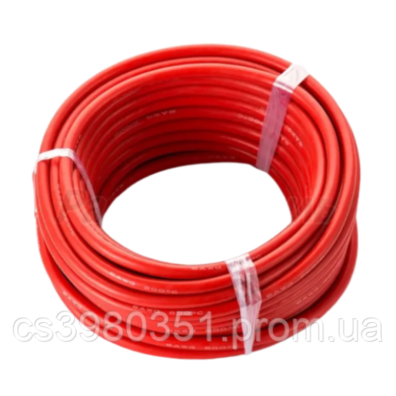 10AWG Провід мідний багатожильний у силіконовій ізоляції 5,25 mm2 (1050/0.08) червоний 1м