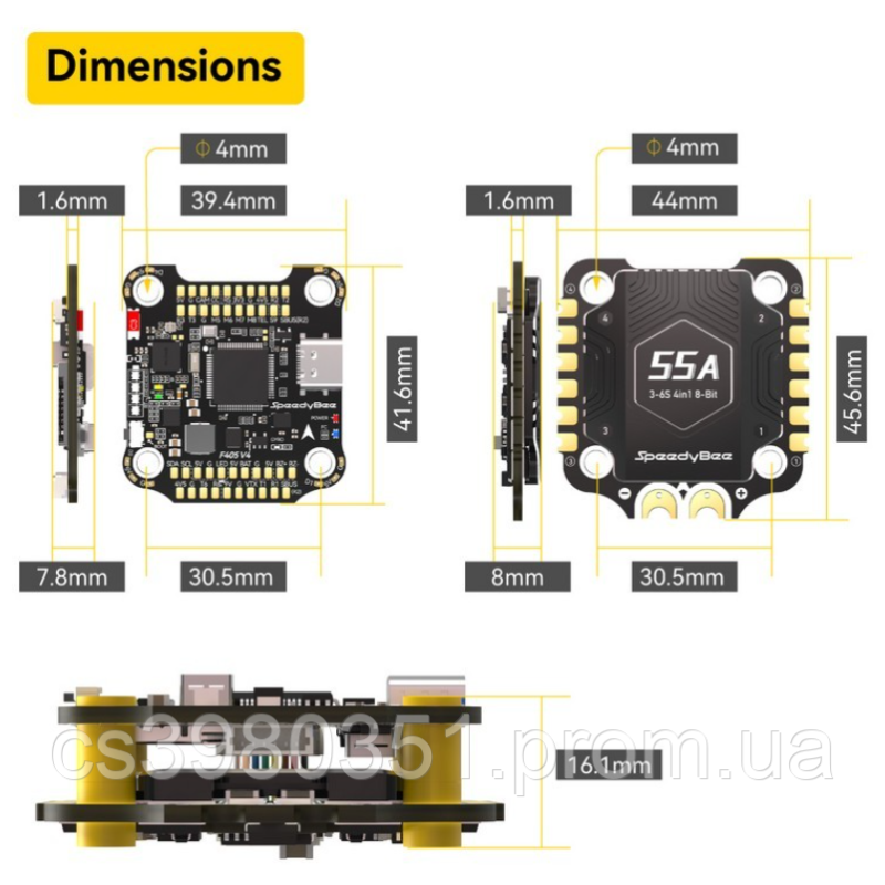 Політний стек SpeedyBee F405 V4 BLS 55A 30x30 FC&ESC Stack