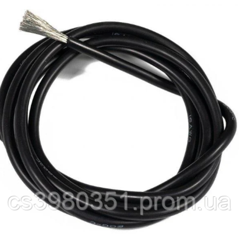 6AWG Провід мідний багатожильний у силіконовій ізоляції 16 mm2 (3200/0.08); 600V (чорний) 1м